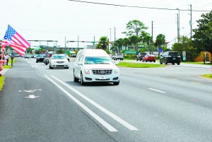 Staff Sgt. Forrest Sibley’s body was transported down Hwy. 98 Tuesday morning.  (Photo by Mat Pellegrino | SSRN) 