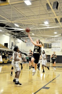 Livi Doerr goes for a layup in the first period of last Thursday night’s game at Milton High School.  (Photo by Mat Pellegrino | South Santa Rosa News)